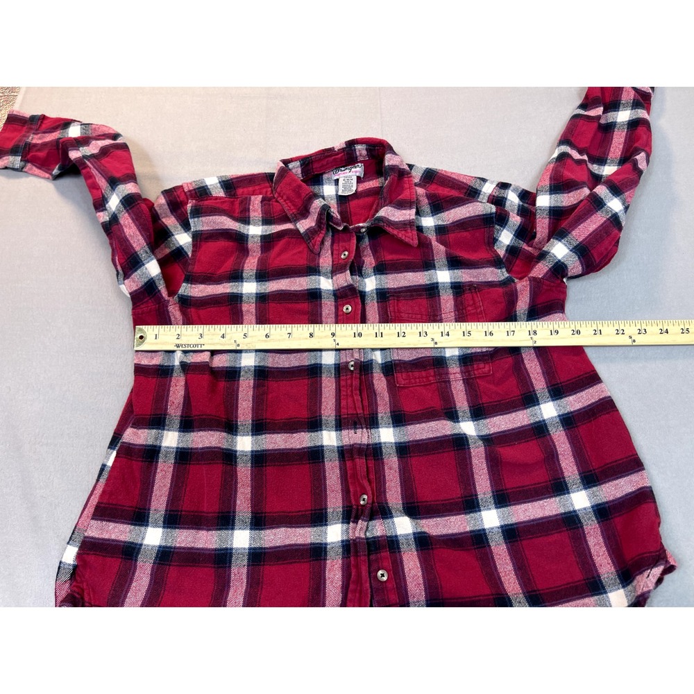 Wrangler Shirt Flannel Medium Wrancher Rancher‎ Red Plaid Long Sleeve Mens - Picture 10 of 14